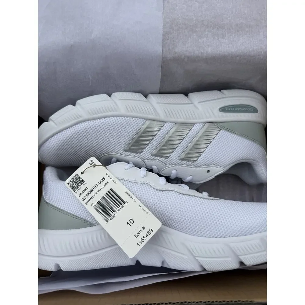 ADIDAS Cloudfoam Flex Laces Shoes Sneaker Women's Sz 10 White Wide Fit Width NWT